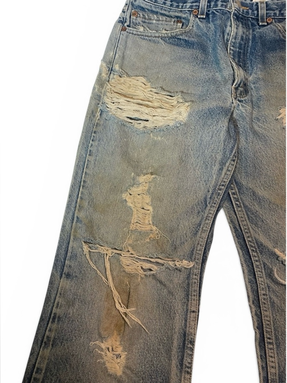 Levi 517 Bootcut Vintage Distressed Blue Denim Ripped Jeans Size 33x32 - Picture 5 of 9
